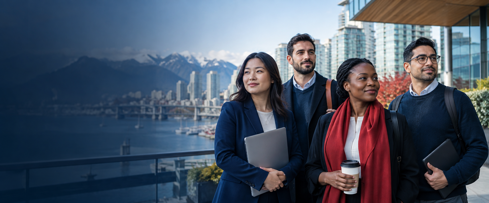 Profesionales en un entorno urbano canadiense